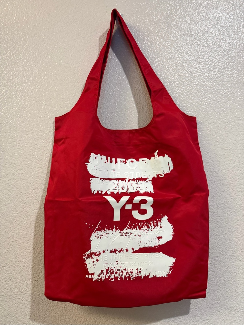 Y-3 Large Red/White Graphic Print Tote Bag